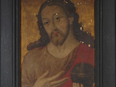 Ecole Française XVIIIème "Christ". Huile sur panneau de chêne (quelque