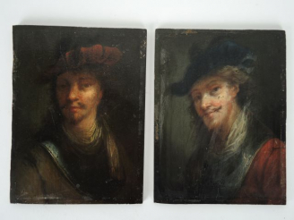 Vente aux enchères Ecole du Nord  XIXe "Portraits d'hommes", huiles sur panneaux. 17 x 12