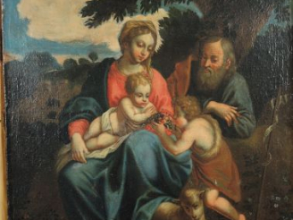 Vente aux enchères Ecole française XVIIIème ‘La Sainte Famille et Saint Jean Baptiste’. H