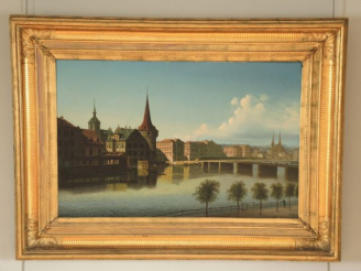Vente aux enchères Johann Wilhelm JANKOWSKI. 'Vue de Lucerne'. Huile sur toile, signée en