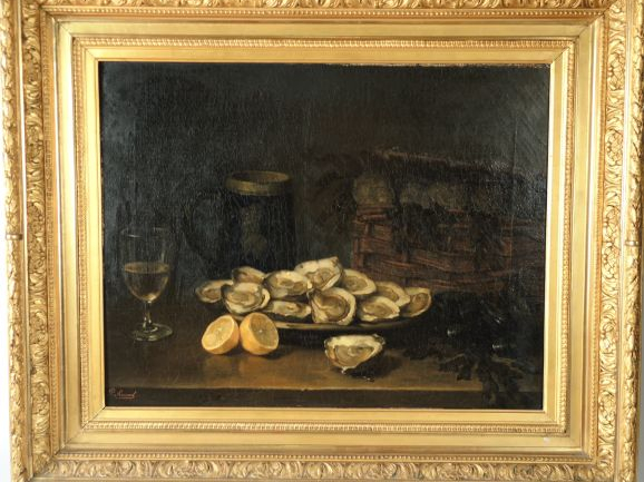 P. SIMONET« Nature morte aux huîtres », Huile sur toile signée en bas 