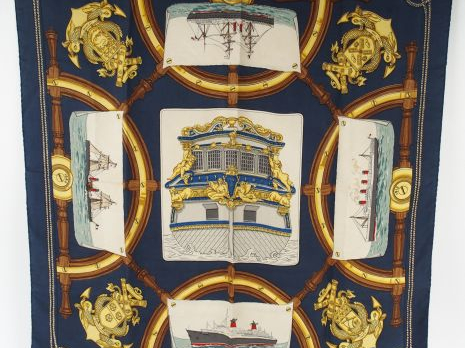 HERMES. Foulard 'France', Compagnie générale transatlantique, en soie 