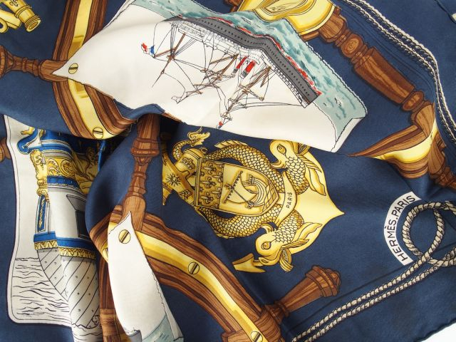 HERMES. Foulard 'France', Compagnie générale transatlantique, en soie 