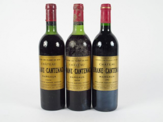 Vente aux enchères 3 BOUTEILLES CHÂTEAU BRANE CANTENAC 2eme GCC MARGAUX : 1 de 1964 HEP /