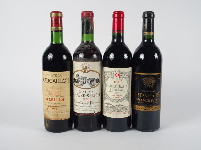 4 BOUTEILLES : 1 CHÂTEAU MAUCAILLOU MOULIS 1966 BG/ELT - 1 CHÂTEAU CHA