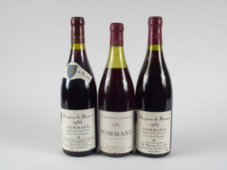 Vente aux enchères 3 BOUTEILLES POMMARD : 2 HOSPICES DE BEAUNE SIROT-CHAUDRON 1986/1987 -