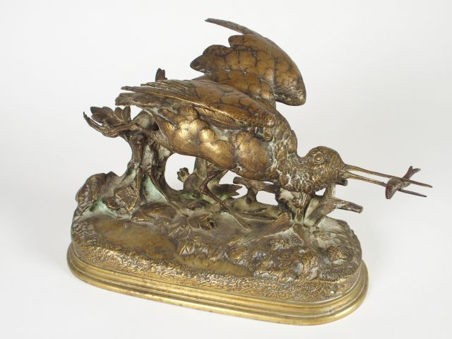 Sujet en bronze patiné XIXème 'la bécasse'. 19,5 x 31 cm