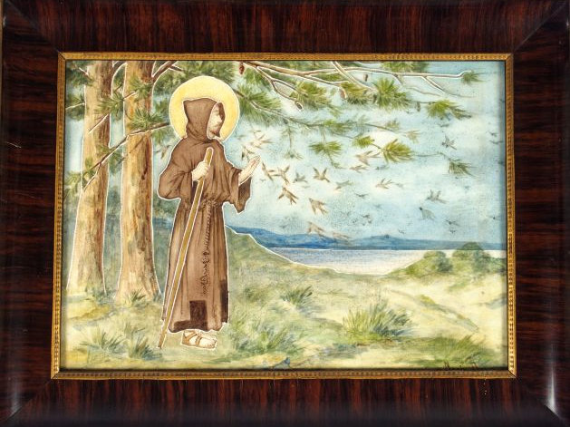 Tableau en porcelaine émaillée polychyrome représentant 'Saint Françoi
