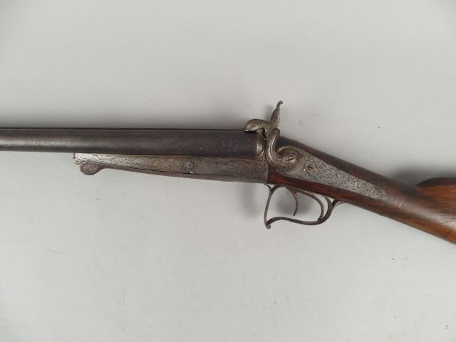 98- Fusil Juxtaposé système Lefaucheux calibre 16 a broche. Crosse ang