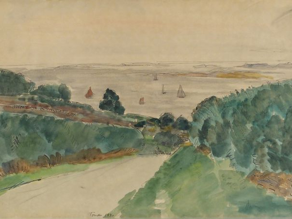 TONDU "Côte bretonne". Aquarelle, signée en bas à gauche et datée 1930