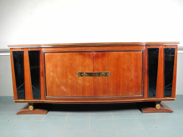 Mobilier de salle à manger 1940 en palissandre, plaques de verre et la