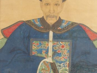 Vente aux enchères Ecole chinoise XIXe, "Deux portraits de dignitaire Manchu". Encre et c