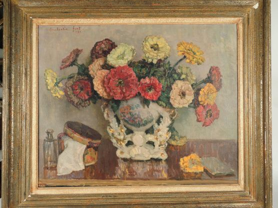 Constantin FONT, " Nature morte au bouquet ". Huile sur toile, signée 