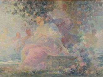 Vente aux enchères Gabriel GRIFFON, " Allégorie de Flore ". Huile sur toile signée en bas
