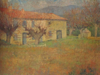 Vente aux enchères Gustave LOISEAU (attribué à), " Vue de ferme ". Huile sur panneau, sig
