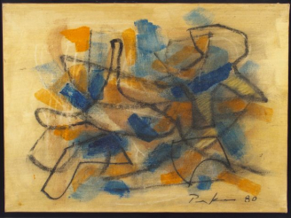 Vente aux enchères Bill PARKER, " Composition abstraite ". Huile sur toile, signée en bas