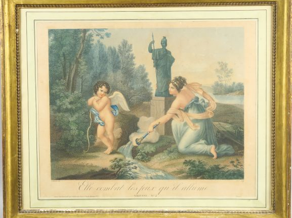 Deux lithographies en couleurs 'Psychée et l'amour' et 'Elle combat le