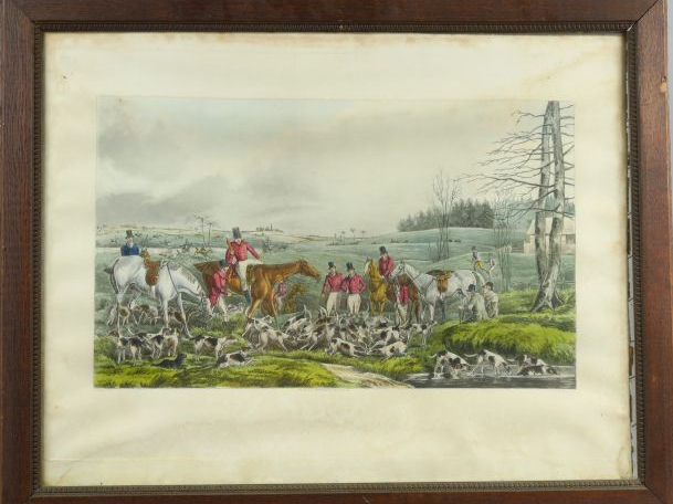 Quatre gravures anglaises en couleurs 'Scènes de chasse à courre'.