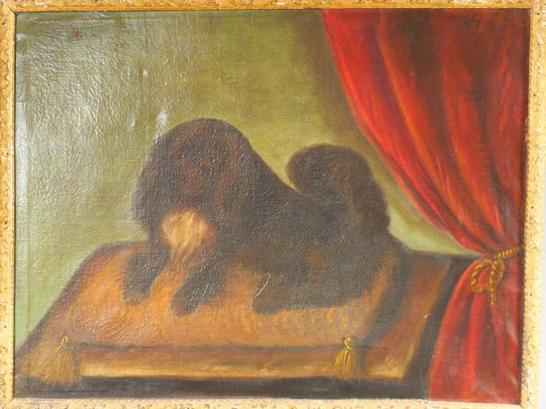 Ecole française XIXe. 'Portrait de chien'.  Huile sur toile.  Dim. : 6
