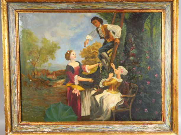 Ecole française XIXe. 'La cueillette'. Huile sur carton. Dim. : 78 x 6