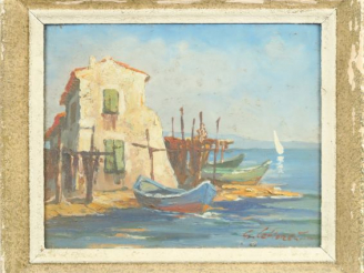 Vente aux enchères G. LEFLORENTIN 'Marines' Huiles sur carton, signées en bas à droite.