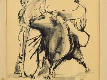 Christian SCHMIDT. 'La corrida'.  Encre, signée en bas à gauche.  Dim.