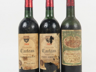 Vente aux enchères 3 BOUTEILLES CHÂTEAU CARTEAU GC ST EMILION : 2 de 1964 1 LB/1 LB-HEP/1
