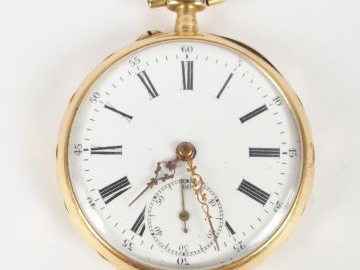 Montre de gousset en or jaune, indication des secondes, cylindre 10 ru