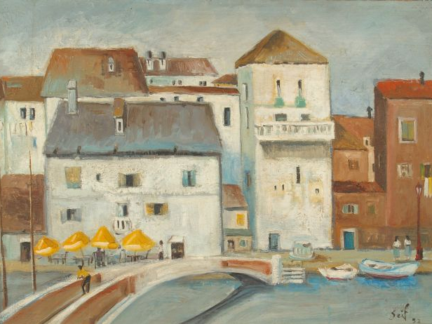 Seif WANLY 'Alexandria Nahmoudeia Canal'. Huile sur panneau, signée en