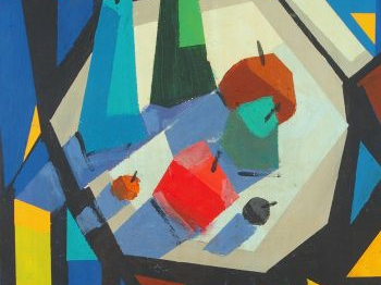 Seif WANLY 'Nature morte aux fruits'. Huile sur papier, signée en bas 