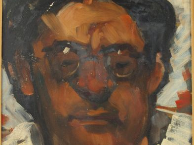 Seif WANLY 'Autoportrait de face'. Huile sur papier, signée en bas à g