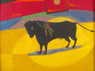 Vente aux enchères WANLY 'Tauromachie'. Huile sur panneau signée en bas à droite. 32 x 26