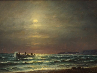Vente aux enchères Carl BILLE 'Marine Nocturne'. Huile sur toile, signée en bas à droite.