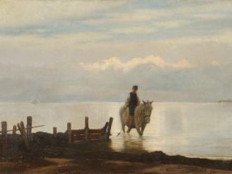 Vente aux enchères Otto HASLUND 'Cavalier au bord de l'eau'. Huile sur toile, signée en b