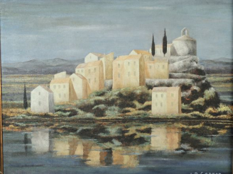Vente aux enchères CAPRON 'Vue de village'. Huile sur toile signée en bas à droite et dat