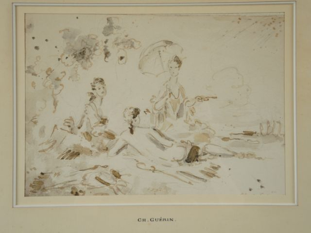Charles GUERIN 'Elégantes'. Lavis. Signé en bas à droite. 19 x 25 cm