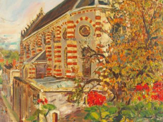 Vente aux enchères Mario CAVAGLIERI 'Le prieuré à Auch'. Huile sur toile, signée et datée
