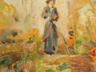 Vente aux enchères Mario CAVAGLIERI 'Jeune femme se promenant'. Huile sur carton, signée 