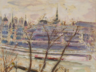 Vente aux enchères Mario CAVAGLIERI 'Vue de la Seine à Paris'. Aquarelle gouachée signée 