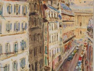 Vente aux enchères Mario CAVAGLIERI 'Vue de rue parisienne'. Aquarelle gouachée signée en