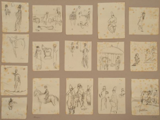 Vente aux enchères Mario CAVAGLIERI. Ensemble de 16 croquis sur le thème du cirque. Tous 