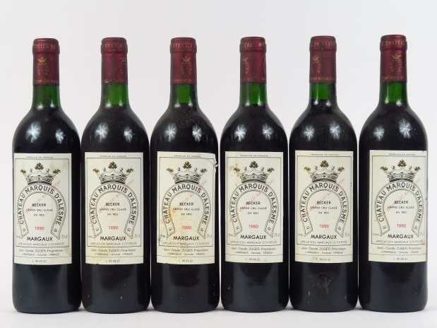 6 BOUTEILLES CHÂTEAU MARQUIS D'ALESME GCC MARGAUX - 1990 - BG/ETLA