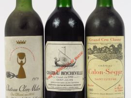 Vente aux enchères 3 BOUTEILLES GCC : 1 CHÂTEAU CLERC MILON PAUILLAC 1979 HEP- 1 CHÂTEAU 