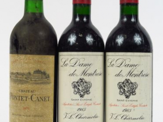 Vente aux enchères 3 BOUTEILLES : 1 CHÂTEAU PONTET CANET GCC PAUILLAC 1975 BG++/EF - 2 LA