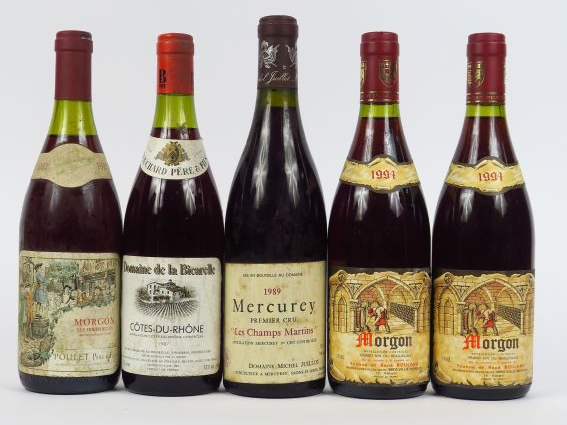 5 BOUTEILLES : 1 MERCUREY 1er CRU 'LES CHAMPS MARTINS' JUILLOT 1989 - 