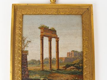Paire de micro-mosaïques début XIXe représentant des ruines antiques. 