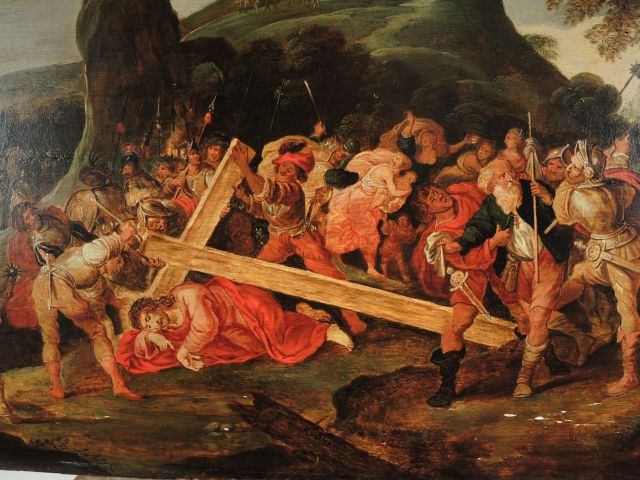 Atelier de Frans FRANKEN (1581-1642) 'La montée au Calvaire'. Huile su