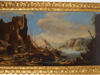 Vente aux enchères 	Ecole italienne fin XVIIIème début XIX   ‘Marine’. Huile sur toile. 7