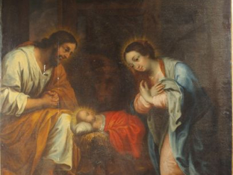 Vente aux enchères Ecole française XVIIIe 'La Nativité'. Huile sur toile (rentoilée) 114 