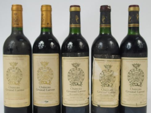 5 BOUTEILLES CHATEAU GRUAUD LAROSE 2E GCC ST JULIEN - 3/1989 : 1 BG/ET